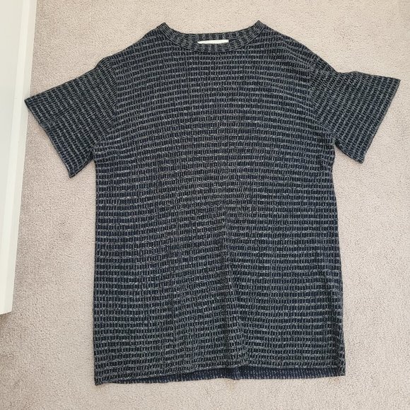 ZARA NAVY BLUE METALLIC THREAD KNIT TUNIC MINI SWEATER DRESS SIZE MEDIUM - Picture 1 of 4